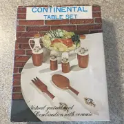 Mid Century Vintage Wood & Ceramic Salad Serving Set New Old Stock