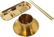 OKUMEYR Stainless Steel Sauce Dishes Set Dipping Trays Chopsticks for Snacks Condiments Salads (4pcs)