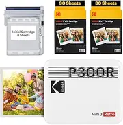 [Kodak] Mini 3 Retro Instant Photo Printer with Cartridge Bundle, White