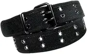 [Barbuly] New Canvas Web Belt Two Hole Grommets Black Metal Roller Buckle Men Women, Black