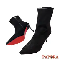 在飛比找蝦皮商城優惠-PAPORA靴 性感細跟黑色素絨面高跟靴 素色質感細跟靴 高