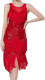 [HEYDHSDC] Women Latin Dance Set Dance Fringe Dancing Costume Tango Salsa Sparkling Shiny Sequin Dress