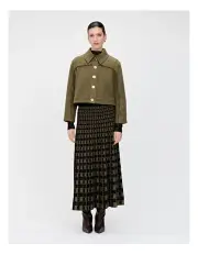 [Veronika Maine] Cotton Tweed Fringed Jacket in Green