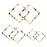 [YAHPERN] Acrylic Earrings Statement Square Hoop Earrings Geometric Resin Tortoise Stud Earrings Minimalist Dangle Earring Set For Women Girls (Leopard small medium big set)