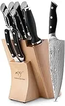 NANFANG BROTHERS Knife Sets, 9 Pieces Damascus Kitchen Knife Set with Block, ABS Ergonomic Handle for Chef Knife Set, Knife Sharpener and Kitchen Shears, Knife Block Set