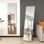 LVSOMT 160CM*45CM Full Length Mirror with Stand, Wall Mirror Full Body, Long Mirror, Standing Mirror for Bedroom, Living Room (Black Frame)
