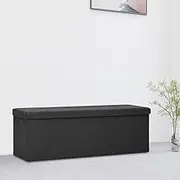 Folding Storage Bench Black Faux Linen Storage Furniture