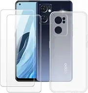 [MILEGAO] Oppo Reno 7 CPH2371 Case + 2PCS Screen Protector Tempered Glass, Ultra Thin Bumper Shockproof Soft TPU Silicone Cover Case for Oppo Reno 7 India (6.43”)