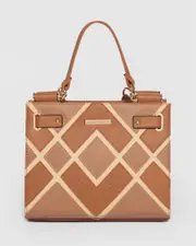 Tan Stephanie Diamond Square Tote Bag