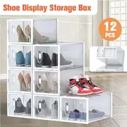 Advwin Display Shoe Box Storage Stackable Foldable Shoe Organizer Cabinet Sneaker Organizer Box (8/9/12/15/16/27/40PCS) 12 PCS White(Aromatic&Thicken)