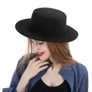 Fashion Classic Black Fedora Flat Hat, Wide Brim Jazz Hats Church Derby Cap f...