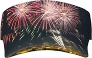 [Ghjkfbf] Fireworks Pattern Print Sunscreen Visor Hats for Women Men Adjustable Empty Top Beach Cap Hat Adults Outdoor Sports Black, Black, One Size