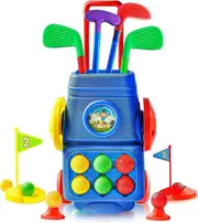 Toddler Golf Set Toys For Kids, Golf Suitcase Game Play Set With 4 Colorful Golf Sticks 6 Balls 2 Practice Holes Indoor & Outdoor Toys For Toddlers Bo