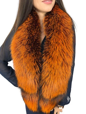 Silver Fox Fur Stole 55' (140cm) Burning Orange Color Saga Furs Scarf Fur Wrap