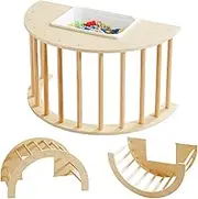 Beright 3 in 1 Arch Rocker Board Toy Wooden with Collapsible Storage Bin, Montessori Wooden Arch Climber for Toddlers, Children Indoor Outdoor Gym Learning Playset