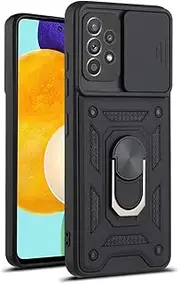 [CCSmall] Case for Samsung Galaxy A73 5G with Slide Camera Cover,Military Grade Heavy Duty Protection Phone Case Cover with Magnetic Ring Kickstand for Samsung Galaxy A73 5G SJ Black
