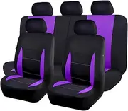 Flying Banner 9 PCS Full Set Universal Car Seat Covers Purple Color Polyester Sponge Cushioned Breathable fit Car Truck Van SUV
