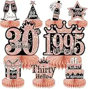 9Pcs 30th Birthday Decorations Honeycomb Centerpieces for Women, Rose Gold Pink Happy 30th Birthday Centerpieces Tables Toppers Party Decorations Supplies, Vintage 1993 Aged Birthday Table Sign Decor