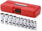 10-piece 3/8" Drive Universal Joint Socket Set, 6 Point, Metric, 10-19 mm Impact