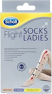 Scholl Flight Socks Compression Hosiery Ladies, Natural (8-10)