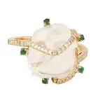 8.74ct Opal Emerald Diamond Prong Set Cocktail Ring 18k Yellow Gold