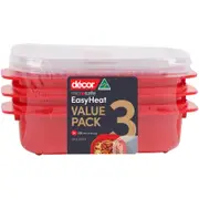 Decor Microsafe Oblong Containers 900mL 3 Pack