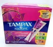 Tampax Radiant Tampons Trio Pack, Unscented, 28 ct, SEALED BOX AS SHOWN