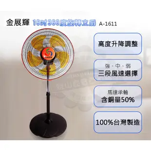 金展輝16吋360度旋轉立扇 電風扇 風扇 電扇A-1611