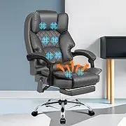 ALFORDSON Ergonomic 8-Point Massage Office Chair Recline with Heated Seat,Gaming Executive Computer Racer Chair with Adjustable Height,PU Leather Home Office Chair with Back Support,180kg Max, Grey