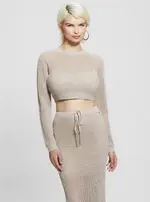 GUESS Women's Beige Morgen Mesh Knit Top Size: XL, Polyester