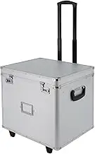 HOLMZCED Locking Business Case with Wheels, Collapsible Rolling Storage Organizer Box Aluminum Alloy Mobile File Lock Box Portable Hand pull File Case Silver for Home Office Bank, Silver, Medium