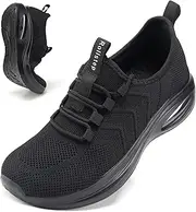 [Rollstep] Wide Toe Box Shoes Women Extra Wide Width Sneakers Air Cushion Road Running Shoes Ultra Light Tennis Gym Workout Training Shoes Breathable Walking Shoes with Arch Support, All Black, 10 Wide