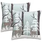 Winter Wildlife Deer Pillow Covers 16x16'' Christmas Landscape Deers Snow Tre...