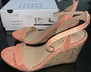 Lauren Conrad LImestone Wedge Sandals Memory Foam Coral Sz 9.5 NEW
