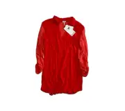 Splendid NWT $88 Roll Tab Shirt Size XS Red Mixed Media Top Collared Blouse