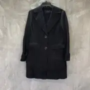 TAHARI Black Wool Blend Anna Ribbed Sleeve Notch Collar Coat SZ S