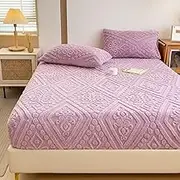 Fitted Bed Sheets Extra Deep Fitted Sheet and 2 Pillowcases Plush Mattress Protector Cover with 30 Cm Deep Pocket Bedspread Bedding for Twin/Full/King/Queen-Purple||180x200cm/(70.8"x78.7")