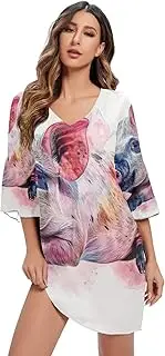 [RPLIFE] Funny Watercolor Pig Ladies Chiffon Dress Printed Line Maternity Dress S-XXL