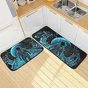 YXYZRMY Kitchen Mats for Floor, 2 Piece, Astronaut Blue Spaceship Funny Cute Washable Non-Slip Kitchen Rugs Set for Home & Office, Sink, Laundry, 19.7” x 27.6” + 19.7” + 47.2”