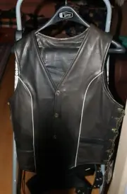 Victory Motorcycles Women's Biker Vest L & Chaps M Black Leather Laced Sides