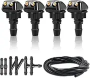 4pcs Front Windshield Washer Nozzles Including Adapters and Hoses, Front Windshield Washer Nozzle kit,Windshield Washer Nozzles Wiper Spray Fit for Most Cars