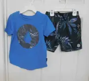 NWT 2pc Volcom Blue Leaf Shirt & Leaf Print Swim Shorts Set sz 4t