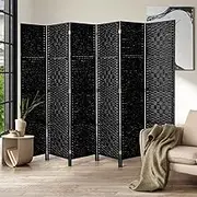 Oikiture Room Divider 6 Panel Screen Black