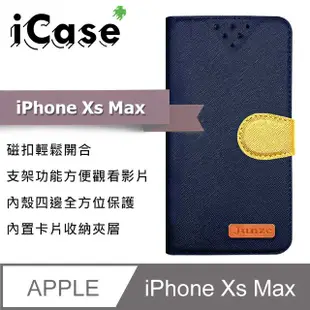 iCase+ Apple iPhone Xs Max 側翻皮套(藍)