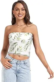 [GuoChe] Womens Strapless Tube Top Watercolor Silver Dollar Green Eucalyptus Comfy Strapless Crop Top Tube Top Bandeau for