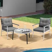 Livsip Outdoor Patio Setting 3PC Bistro Lounge Furniture Set 70cm Grey Table