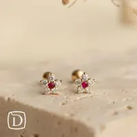 在飛比找蝦皮購物優惠-【 Dahlia 】18K紅寶小花鑽石螺紋轉珠耳環 單只販售