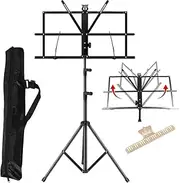 ENNBOM 2-in- 1 Music Stand Portable Folding Sheet Music Stand Adjustable Music Sheet Clip Professional Music Sheet Holder with Carry Bag (Pack of 1)