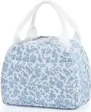 TESAFNG Lunch Bag - Insulated Lunch Box for Women, Reusable Large Capacity Cooler Bag for Adult, Small Leakproof Cute Corduroy Lunch Tote for Work Office Travel Picnic (Corduroy Blue-Flower)