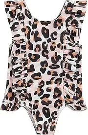 [Fernvia] Toddler Baby Girls One Pieces Swimsuit Kids Cute Animal Leopard Printed Bathing Suits Beach Swimwear 2-6Y, Leopard, 2-3 Years